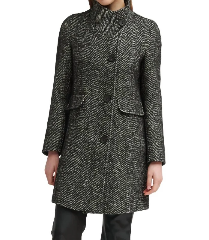 Women's Clothing And Garments Sets Gery Woman's Tweed Coat In Black & White Herringbone