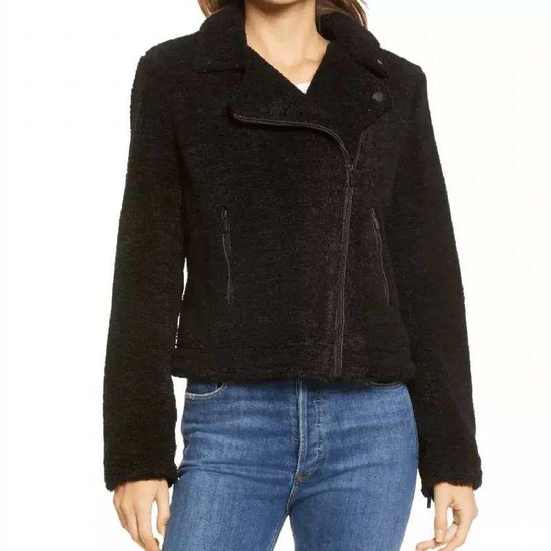 Refresh Your Wardrobe With Exclusive Discounts Faux Fur Shearling Moto Jacket In Black