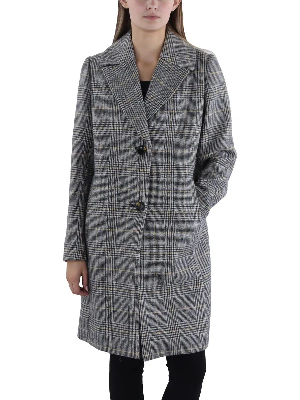 Women's Floral Print Outfit Womens Wool Blend Plaid Overcoat