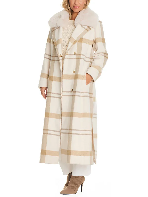 Women's Clothes And Apparel Womens Wool Blend Faux Fur Trim Walker Coat