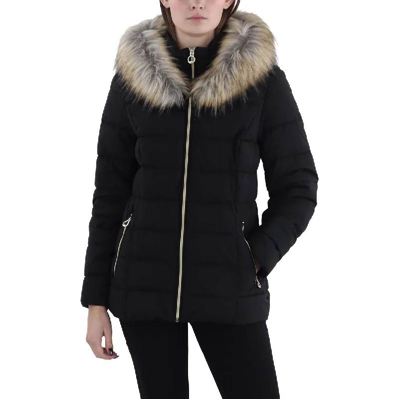 Elegant Women's Evening Garments Womens Faux Fur Trim Hooded Puffer Jacket