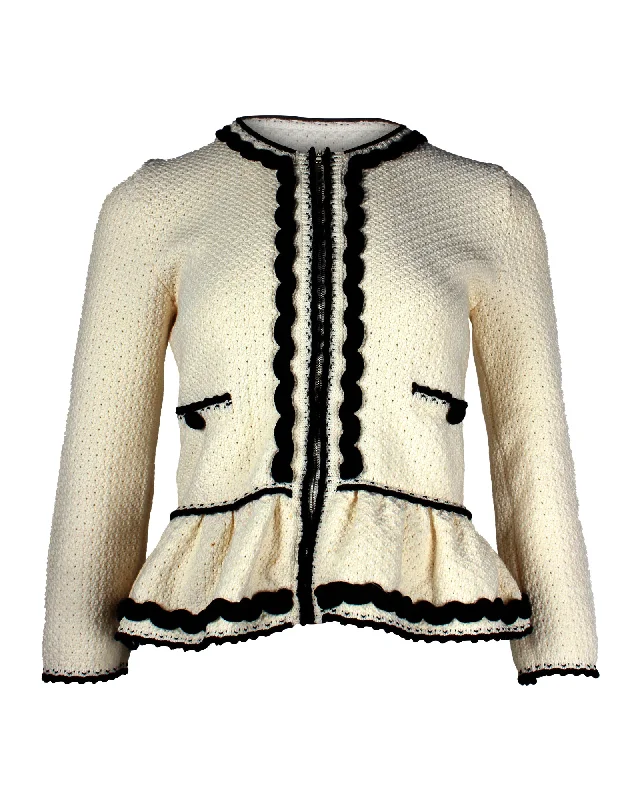 Everyday Fashion Deals – Chic Looks For Less RED Valentino Ric-Rac Zip Peplum Jacket in White Cotton