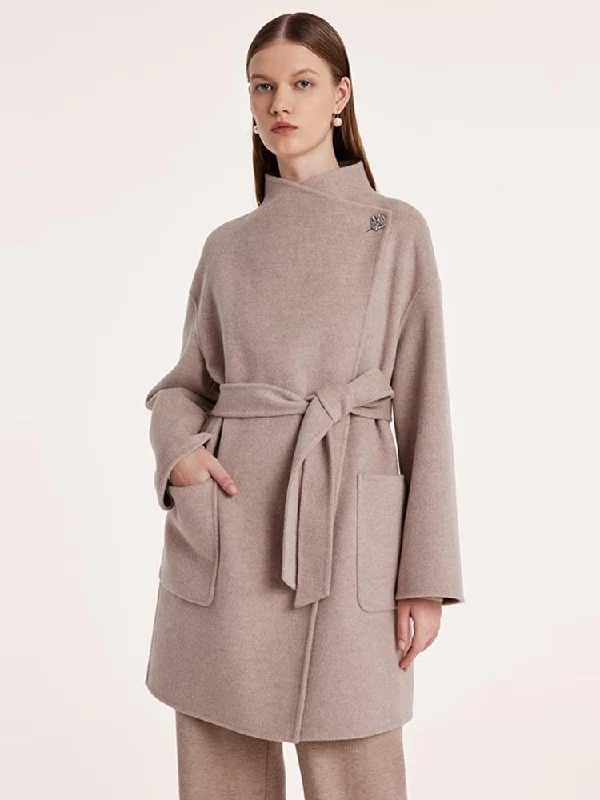 Women's Versatile Apparel Mid-Length Wool And Cashmere Women Coat With Belt