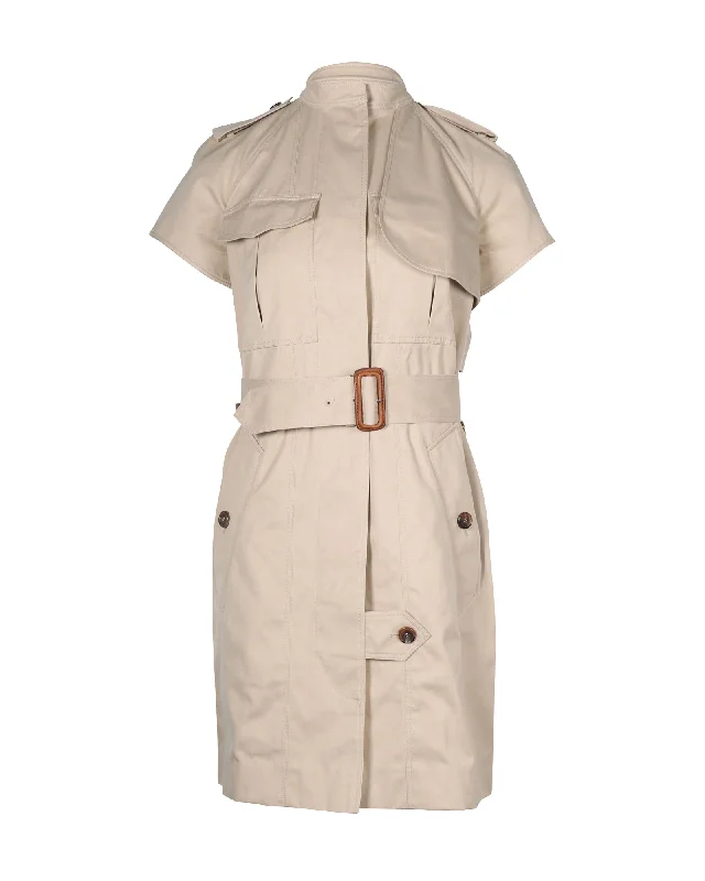 Chic Clothing For Women Celine Short Sleeved Trench Coat Dress in Beige Cotton