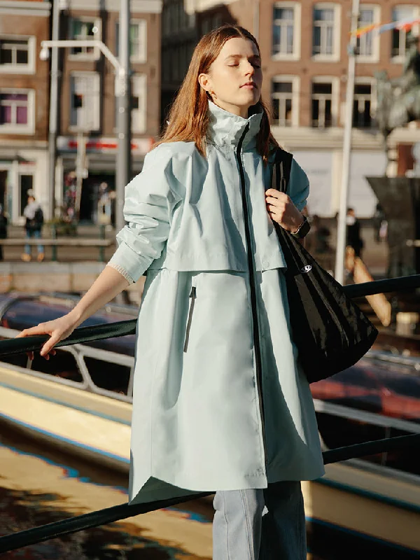 Dress In Style With Our Special Clothing Promotions Sea Blue Slim Hooded Trench Coat