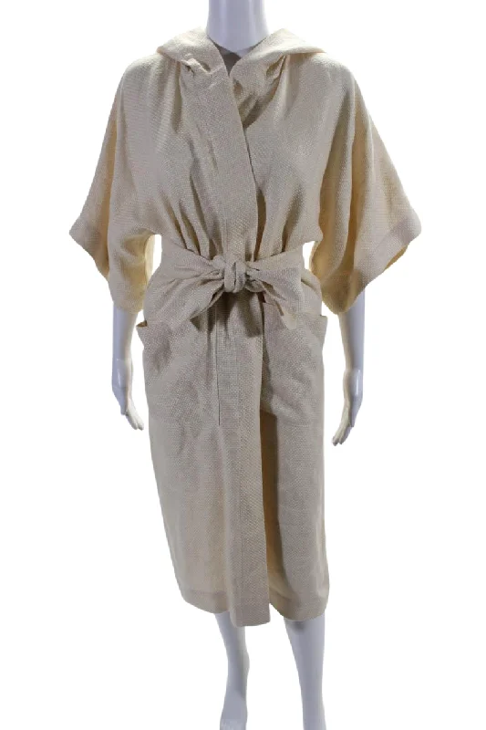 Women's Athletic Apparel Lisa Marie Fernandez Womens Linen Belted Wrap Light Coat White Beige