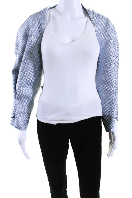 Women's Workout Garments Rubin Singer Womens Metallic Dot Brocade Cropped Shrug Jacket Blue