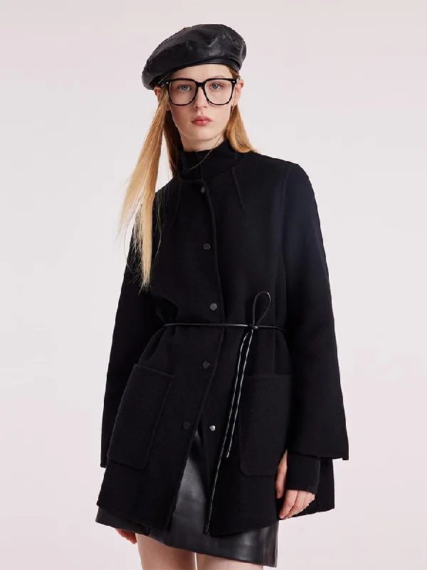 Comfortable Women's Clothes Tencel Wool Double-Faced Women Coat With Belt