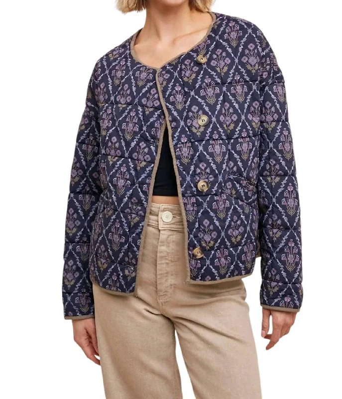 Women's Wardrobe Apparel Printed Quilt Jacket In Midnight Floral