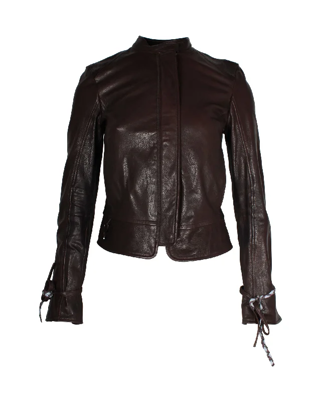 Premium Fashion At Promotional Prices – Limited Time Only Boss Jacket with Braided Details in Brown Leather