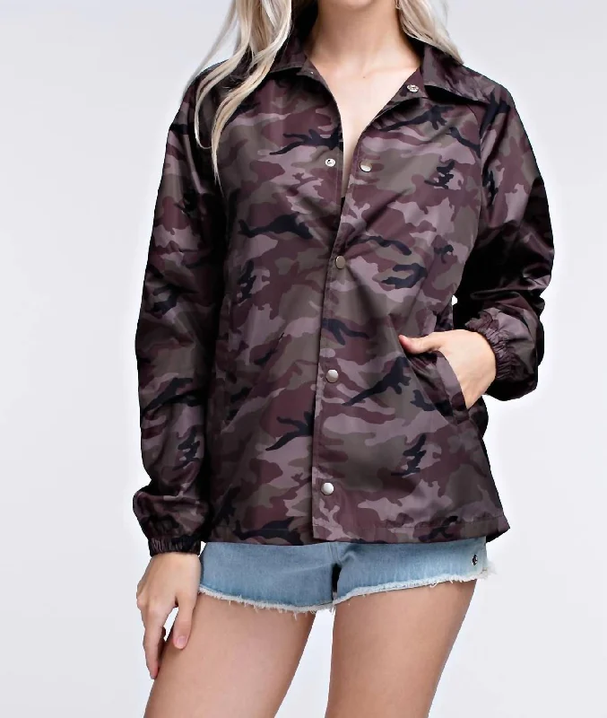 Women's Night-Out Clothes Camo Coaches Jacket In Gray