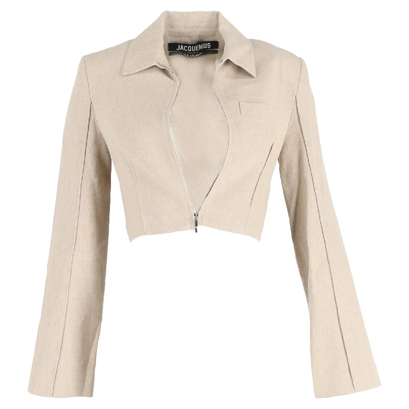 Classic Women's Clothing Styles Jacquemus La Veste Limao Cropped Jacket in Beige Linen