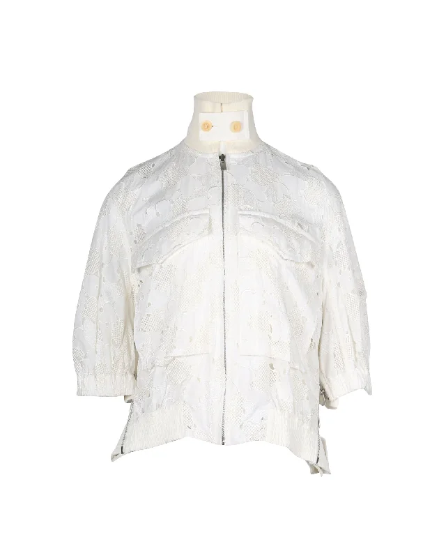 Shop Trendy And Timeless Outfits At Special Prices Sacai Bomber Jacket in White Cotton Lace