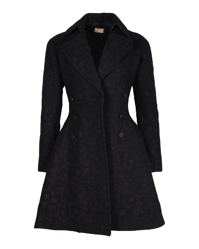 Women's Clothing Apparel Sets Alaia Printed Flared Coat in Black Wool