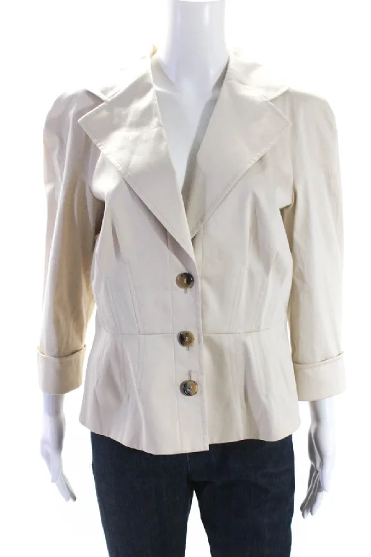 Women's Classic Outfit Escada Womens Button Down Belted Jacket Beige Cotton