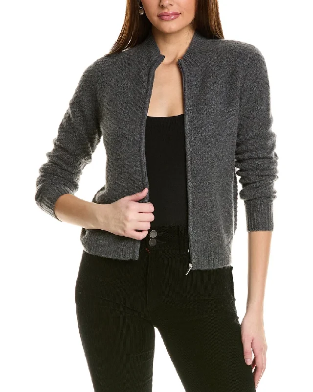 Women's Stylish Professional Garments Amicale Cashmere Textured Zip Cashmere Bomber Jacket