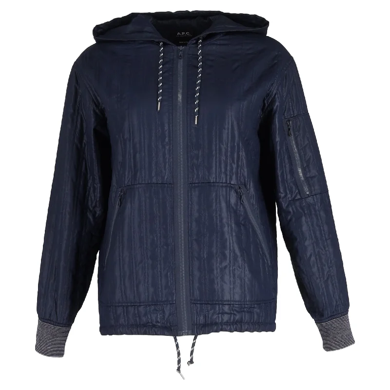 Women's Workout Garments A.P.C. Quilted Zipped Jacket in Navy Blue Polyester