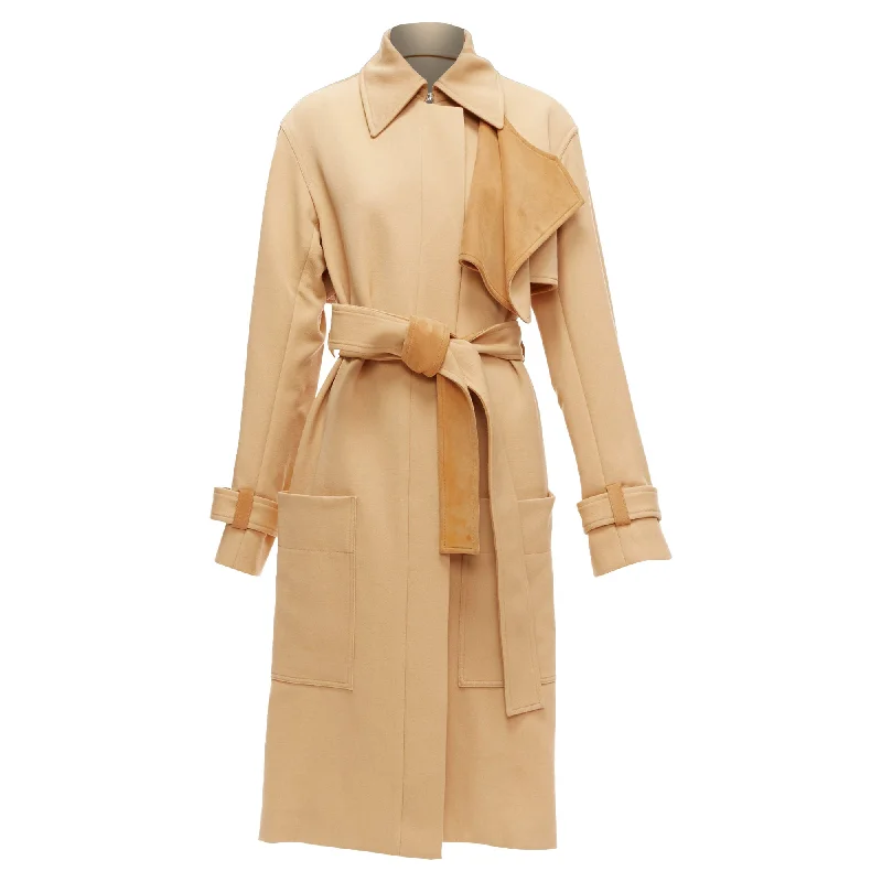 Women's Activewear Outfit Celine Phoebe Philo Wool Leather Trim Deconstructed Trench Coat