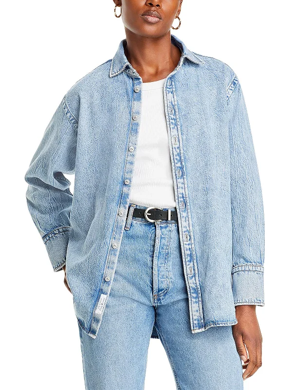 Women's Vacation Outfit Womens Collar Button Up Denim Jacket