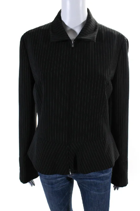 Affordable Women's Clothing Armani Collezioni Womens Front Zip Collared Pinstriped Jacket Black