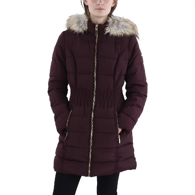 Timeless Women's Garments Womens Faux Fur Trim Hooded Puffer Jacket