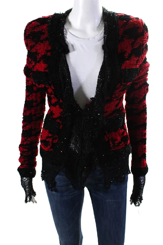 Women's Clothing For Everyday Wear Balmain Women's Open Front Long Sleeves Sequin Pockets Jacket Red Black