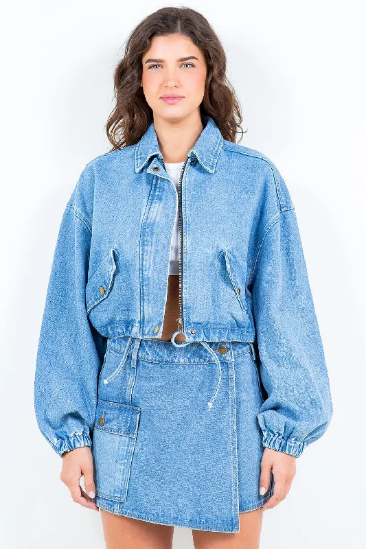 Luxury Women's Clothes Drawstring Waist Crop Denim Jacket