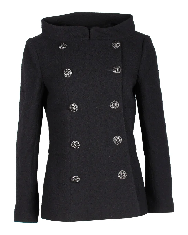 The Fashion Sale You've Been Waiting For Is Here Chanel Double-Breasted Boat Neck Coat in Black Wool