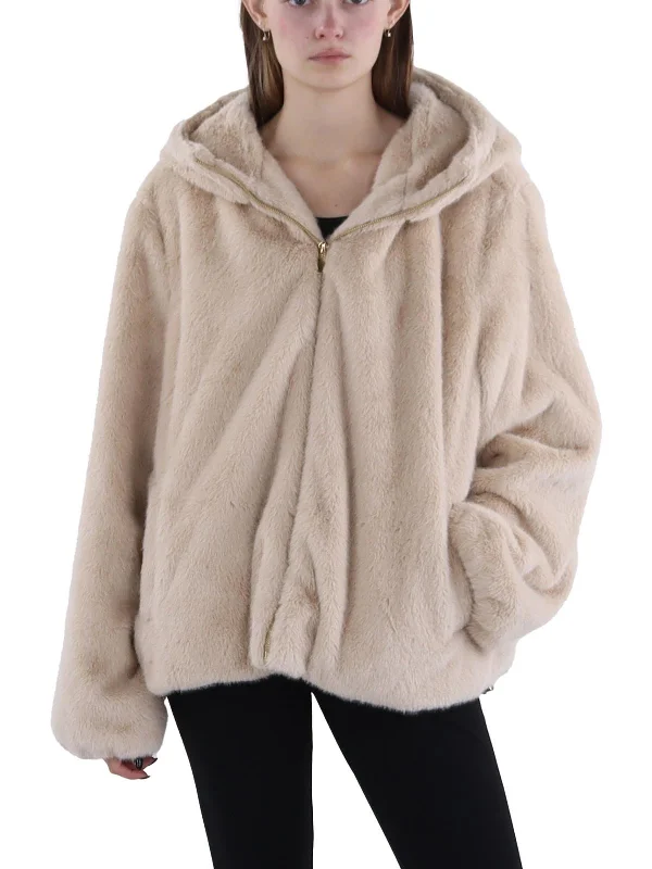 Women's Holiday Clothes Womens Faux Fur Hooded Faux Fur Coat