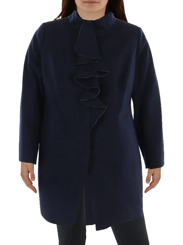 Women's Transitional Outfit Plus Womens Wool BLend Ruffled Walker Coat