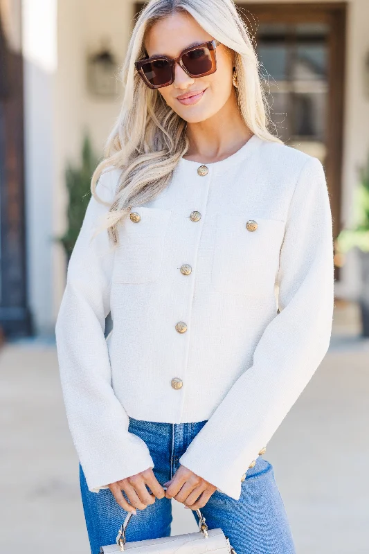 Women's Vintage-Inspired Outfit On The Edge Cream Tweed Jacket