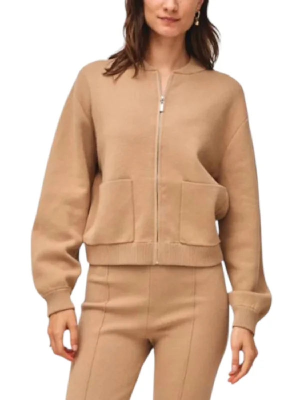 Stylish Women's Apparel Superfine Organic Cotton Track Jacket In Vintage Camel