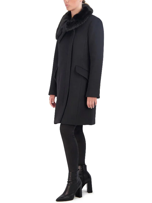 Vintage-Inspired Garments Womens Wool Blend Faux Fur Collar Wool Coat