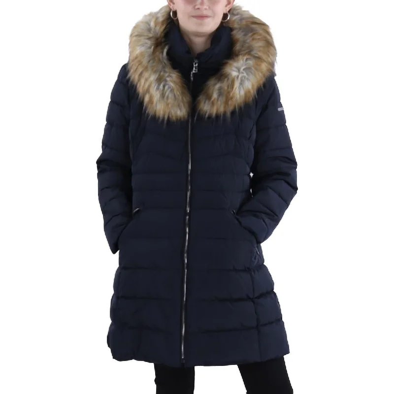 Women's Casual Clothing For Lounging Womens Faux Fur Trim Hooded Puffer Jacket