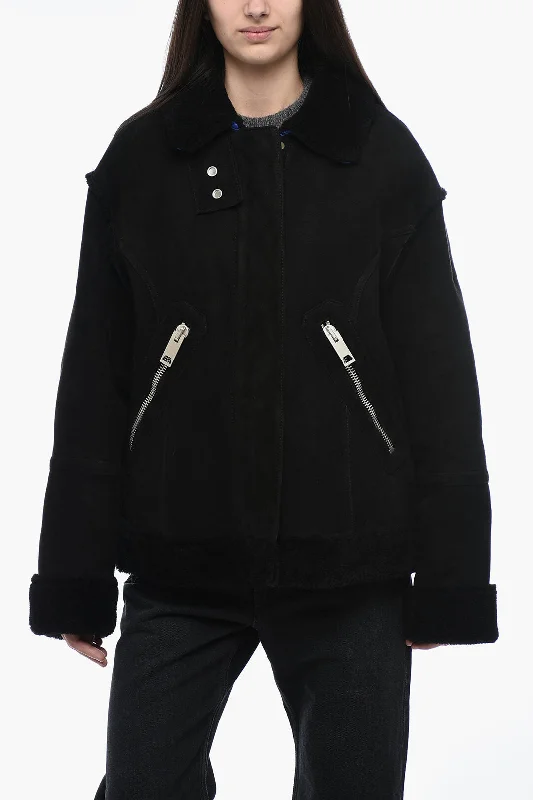 Stylish Fashion Clearance – Last Chance To Save Off-White Leather Jacket with Shearling Detailing