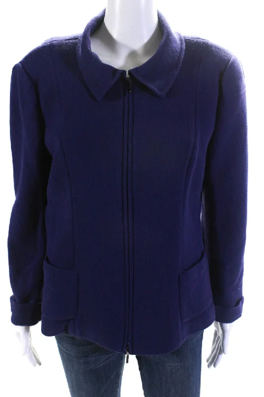 Chic Women's Garments Armani Collezioni Womens Unlined Crepe Full Zip Jacket Purple Wool