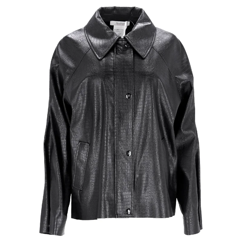 Affordable Women's Apparel Max Mara Nepal Embossed Faux Leather Shirt Jacket in Black Polyester