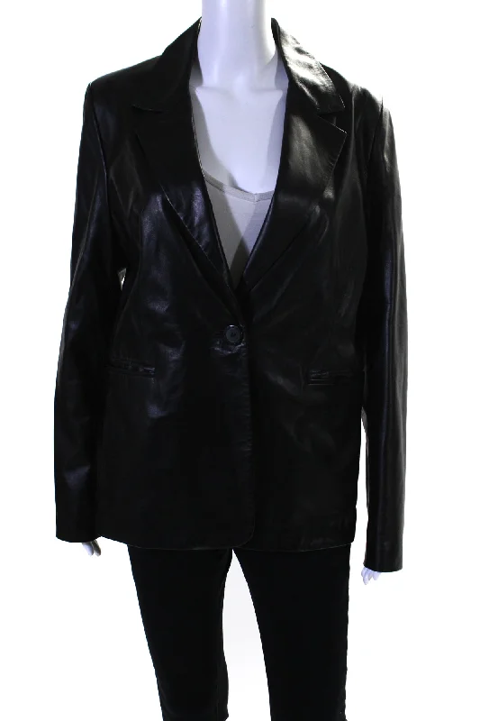 Women's Work Apparel In Transit Womens Leather Wide Lapel Single Button Jacket Black