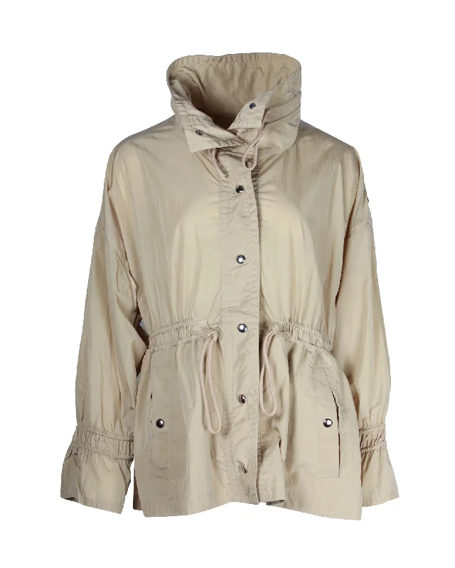 Trendy Athleisure Clothing For Women Moncler Deel Drawstring-Waist Short Parka in Beige Nylon