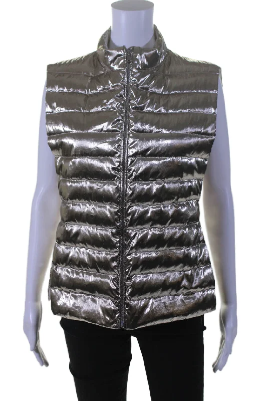 Best-Selling Fashion At Unbeatable Sale Prices Seventy Womens Metallic Silver High Neck Zip Up Puffer Vest Jacket