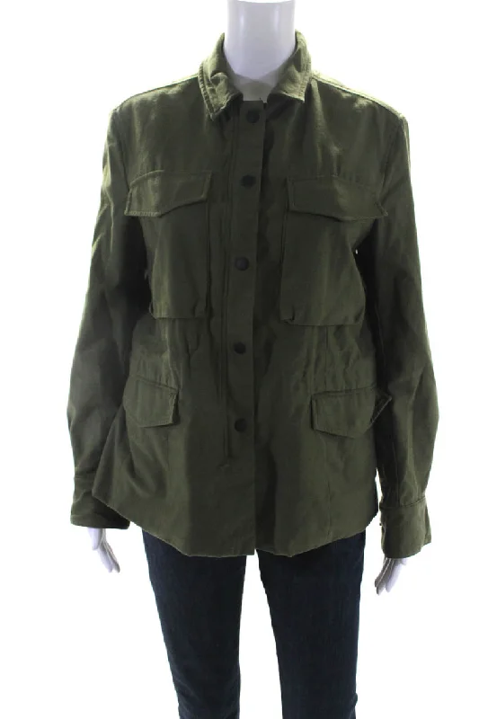 Women's Clothing And Garments Sets Rag & Bone Jean Womens Collared Drawstring Waist Zippered Jacket Green