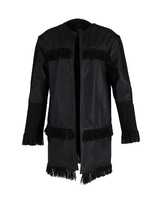 Sustainable Women's Clothing Pinko Nero Limousine Mazinga Fringe Jacket in Black Leather