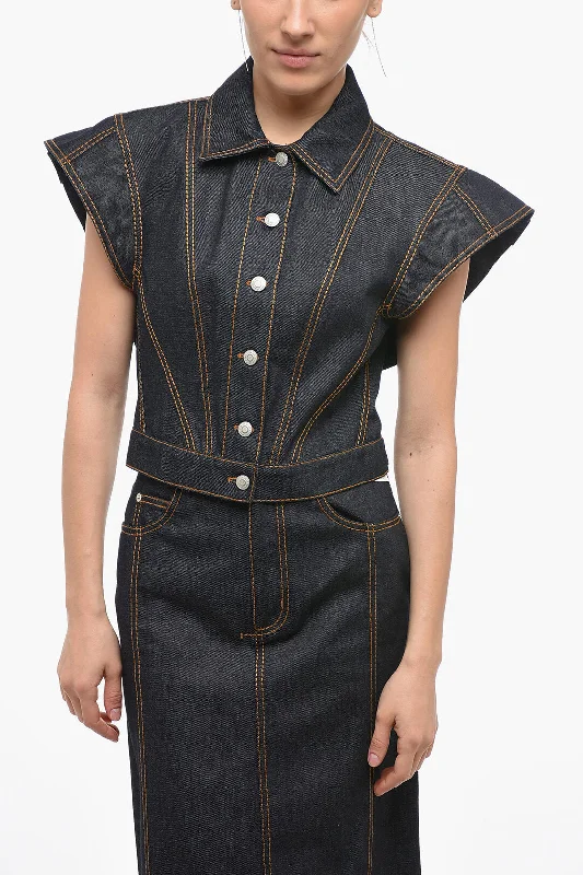 Women's Tops And Clothing Alexander McQueen Denim Cropped Jacket with Flap Sleeves