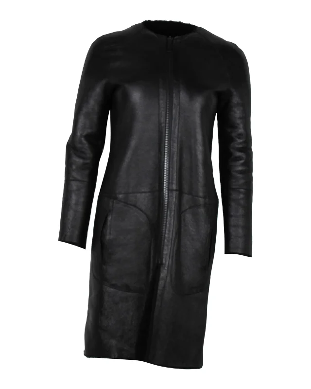 Affordable Women's Garments Celine Collarless Coat in Black Lambskin Leather