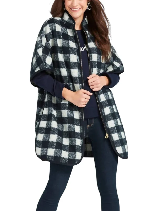 Timeless Women's Apparel Buffalo Check Cape Coat In Nassau Navy Multi