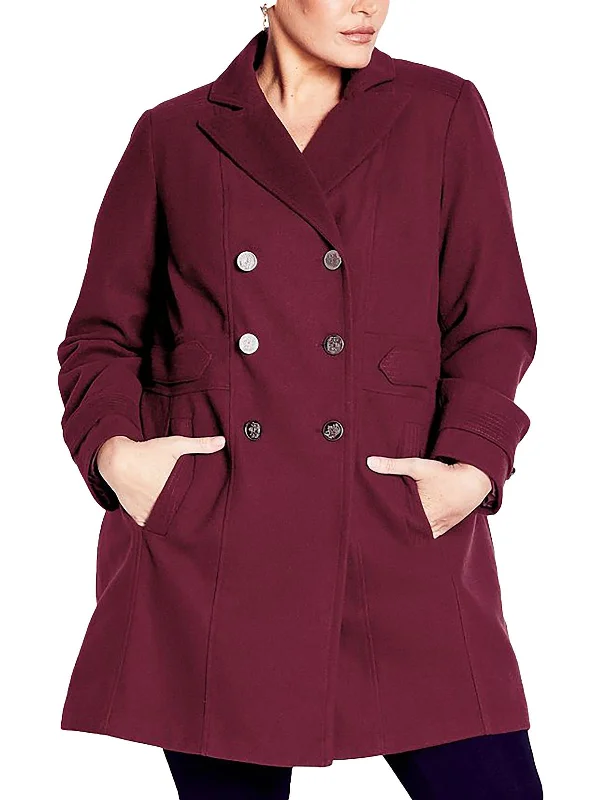 Women's Seasonal Garments Plus Womens Double-Breasted Military Overcoat