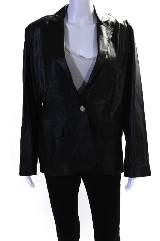 Women's Plus-Size Casual Outfit In Transit 2 Womens Leather Single Button Jacket Black