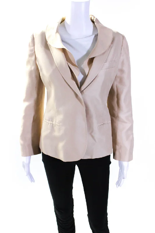 Women's Elegant Formal Outfit Valentino Womens Two Button Collared Notched Lapel Silk Jacket Brown