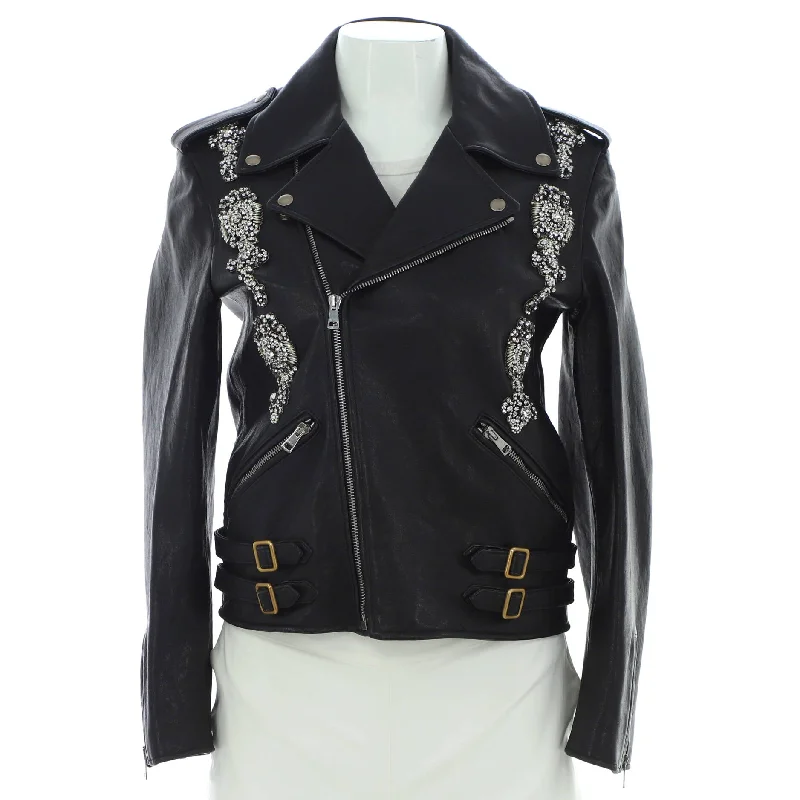 Charming Women's Garments Women's Biker Jacket Leather with Crystal Embellished Details