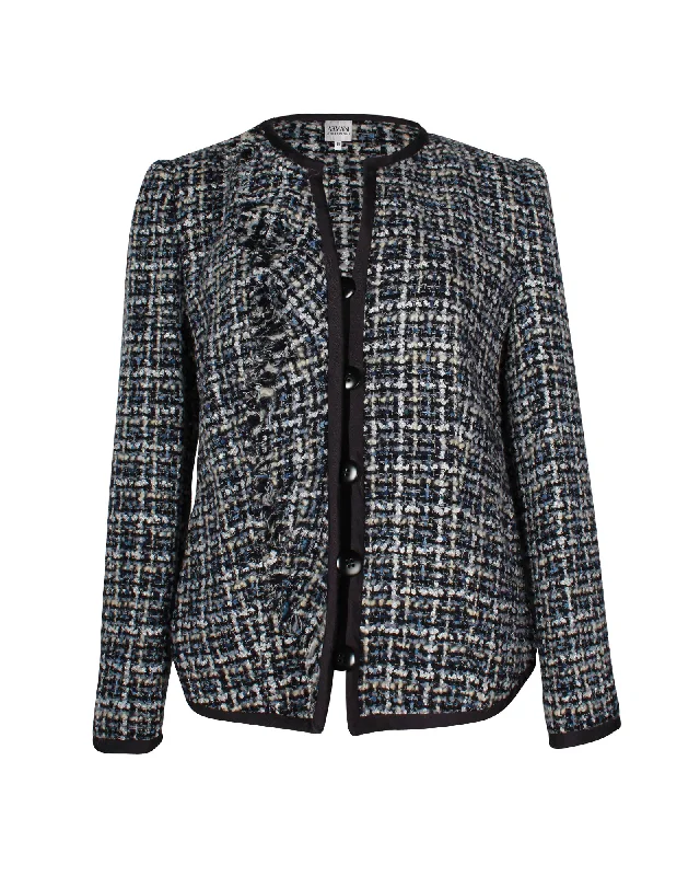 Vintage-Inspired Garments Armani Collezioni Tweed Jacket in Blue Wool